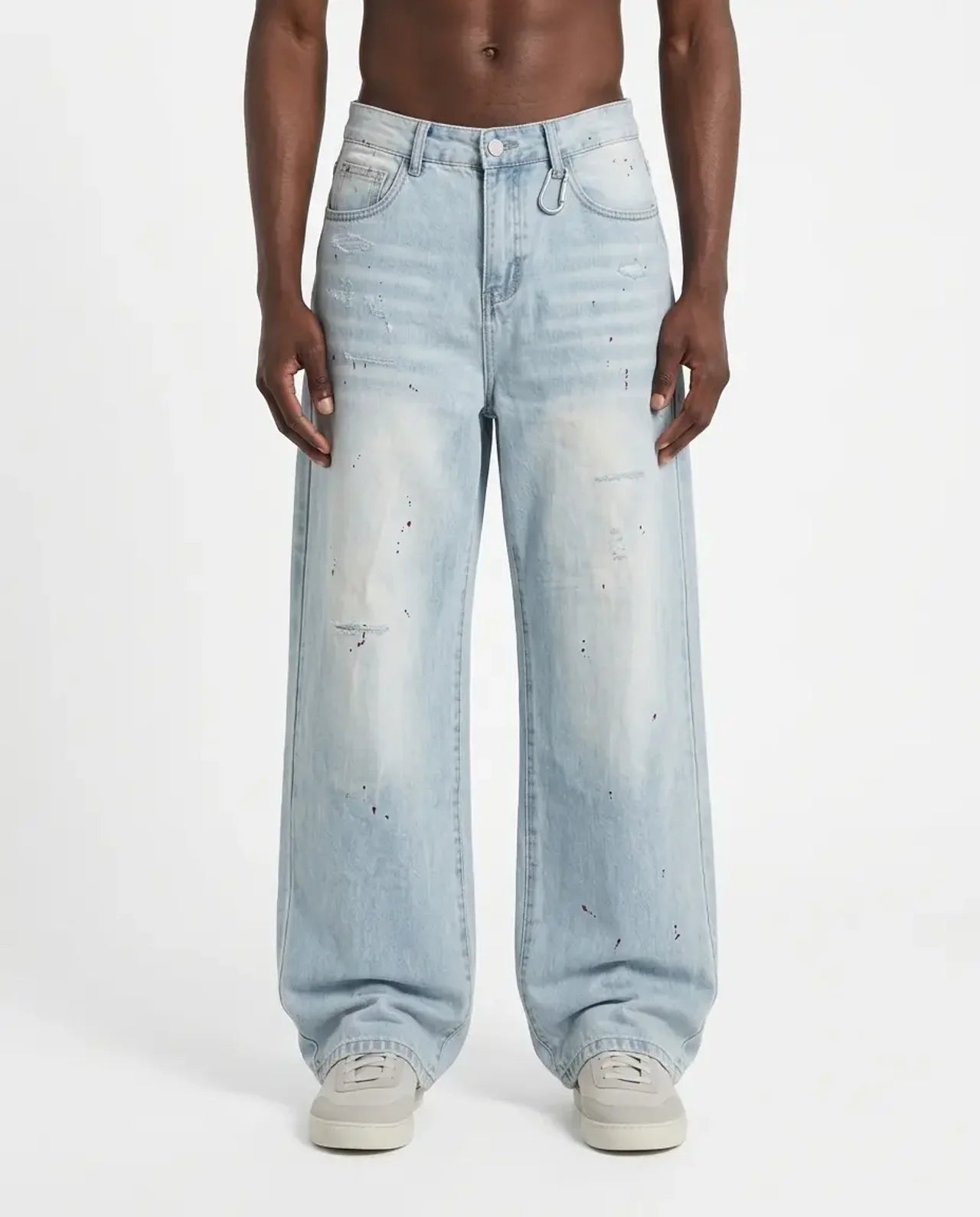 Sandwashed Printed Denim Jeans Blue