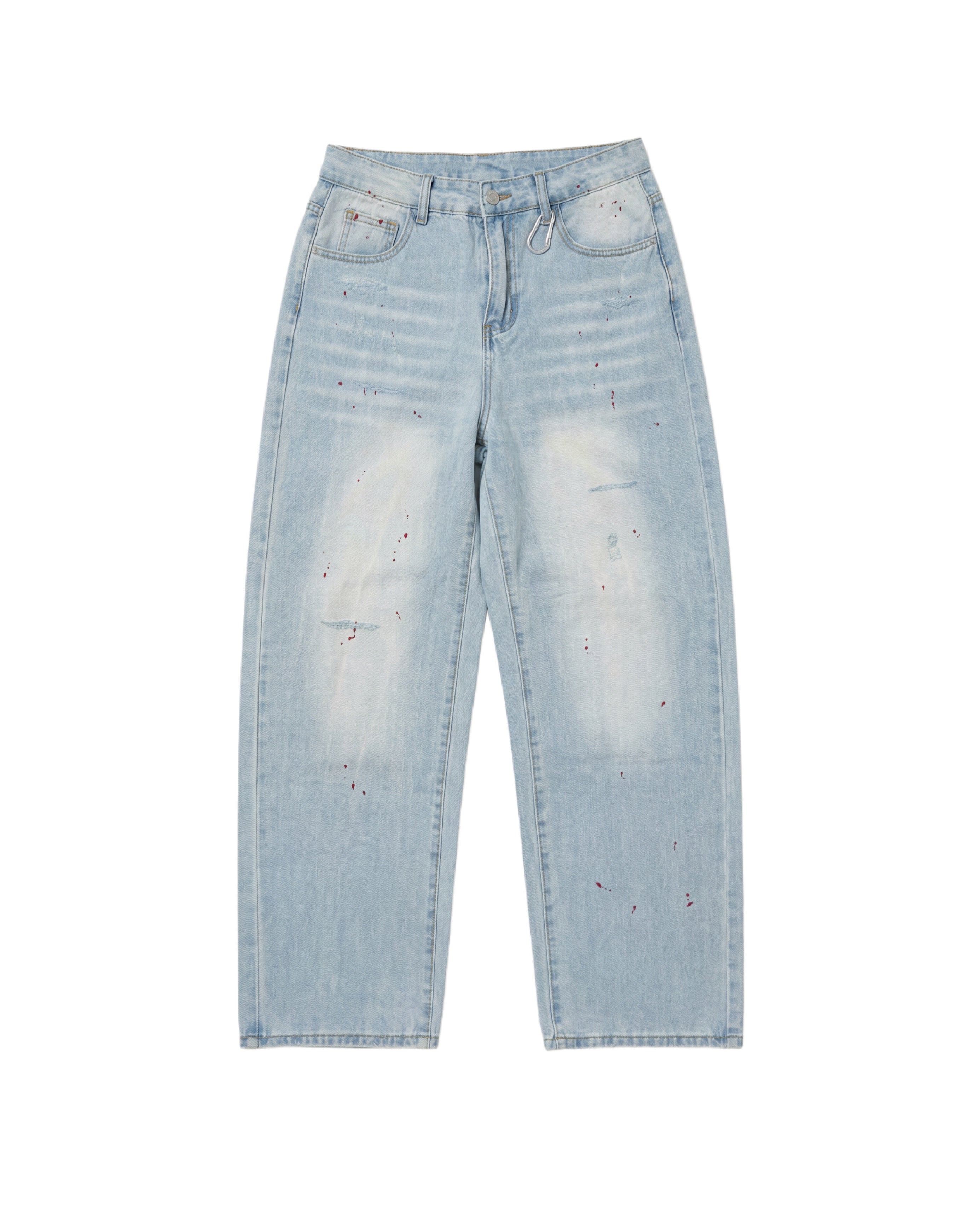Sandwashed Printed Denim Jeans Blue