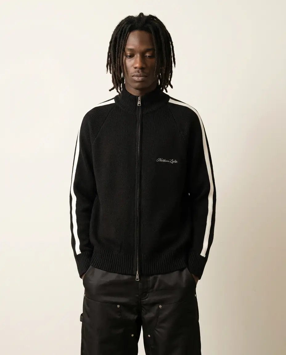 SCRIPTED KNIT ZIP UP
